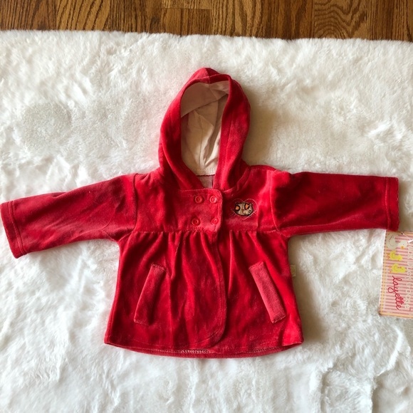 Baby girl two piece outfit hooded shirt size 6-9 months red and beige - Picture 4 of 9